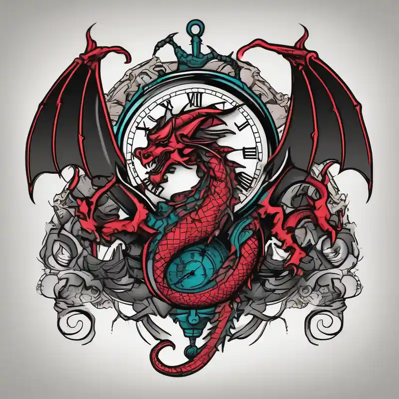 Dark cancer zodiac sign tattoo with dragon and clock on background floral sleeve tattoo – Old School, Vibrant color